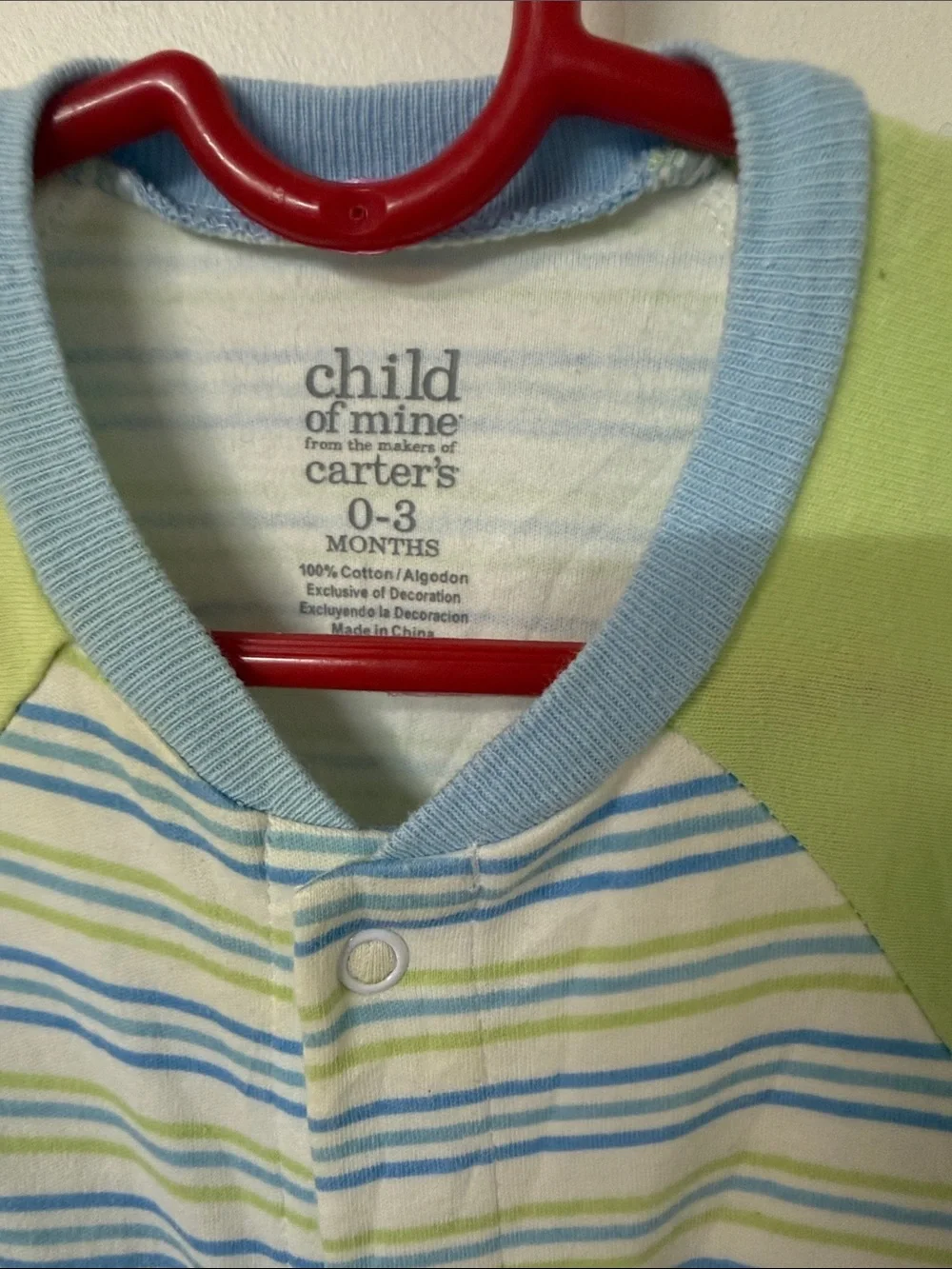 Carter's Blue, Light Green & White Striped Footie with Teddy Applique